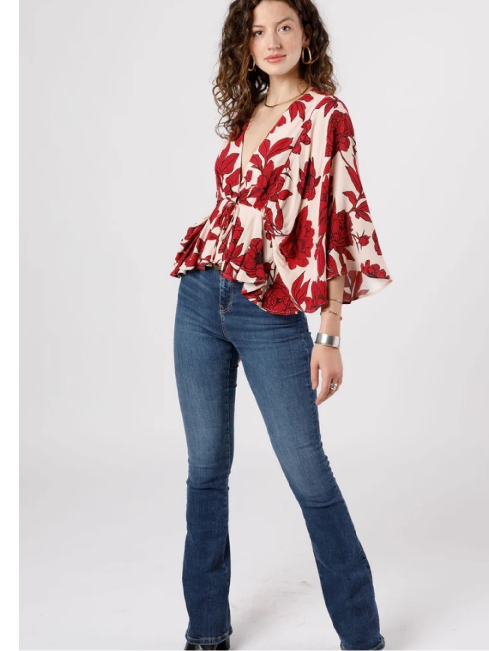 BAND OF THE FREE PRECIOUS GARNET FLORAL BATWING TOP NEW